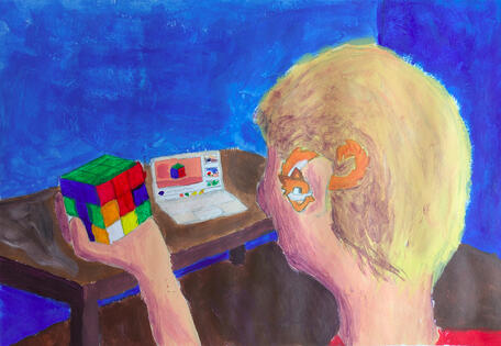 Acrylic painting based on metaphor (To have a fox behind the ear)